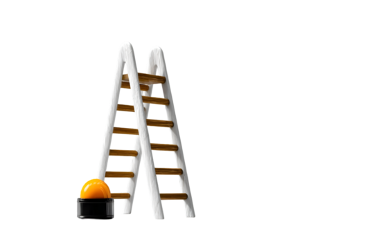 Ascend to new heights with this professional ladder and safety helmet, symbolizing progress and achievement.