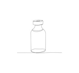 One continuous line drawing of vaccine bottle illustration.white background.medical logo vector.editable