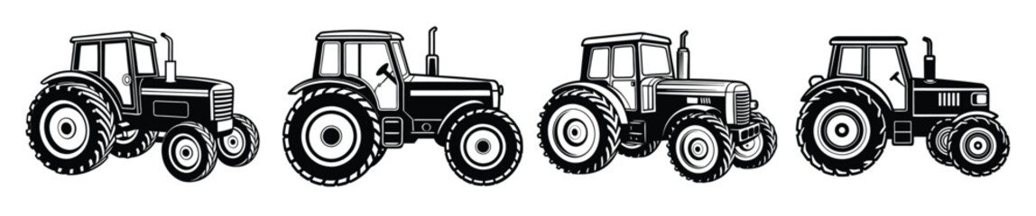  tractor silhouette on white background bundle 