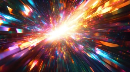 Bright multicolored light burst with radiant streaks and dynamic energy explosion effect in a cosmic or abstract space