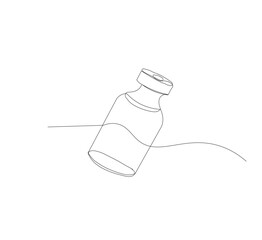 One continuous line drawing of vaccine bottle illustration.white background.medical logo vector.editable