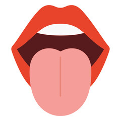 Open woman mouth with tongue flat color vector illustration template design