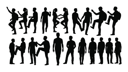 People silhouettes in various poses isolated on white background, Vector
