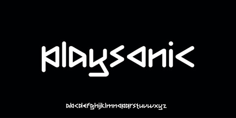 Vector illustration of futuristic style alphabet letters and unique letter shapes resembling audio symbols and waveforms.