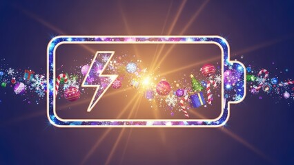 Festive Holiday Battery Charging with Bright Light and Ornaments.
