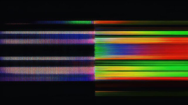 Abstract split of colorful bands and pixelated bars