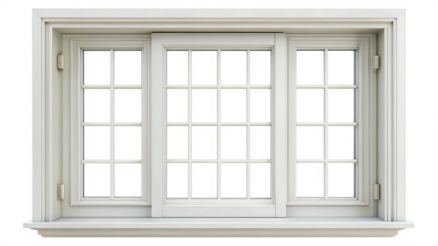 Classic white window frame isolated on transparent background - Powered by Adobe