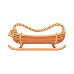 Nostalgic wooden sled with rope ready for winter fun. Classic sledge made of wood, perfect for play in cold snow. simple design for joyful outdoor ride