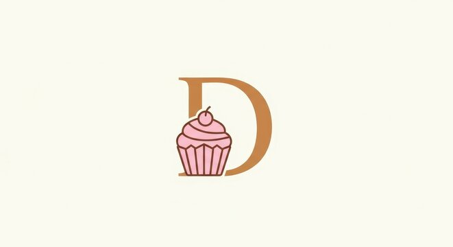 Stylized initial capital letter D integrated with a charming frosted pastry design