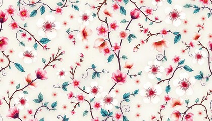 Intricate, watercolor-style floral pattern with delicate blossoms and swirling vines,  art,  nature