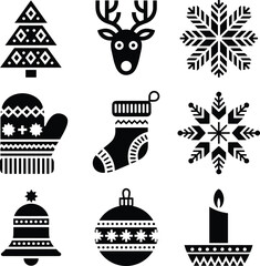 Christmas Icon Silhouette Vector Set