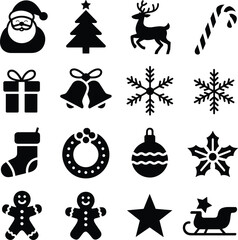 Christmas Icon Silhouette Vector Set