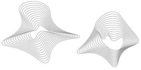 Set of abstract liquid, irregular, blob lines, dynamic forms,  shapes on white background. design, contemporary, blend,