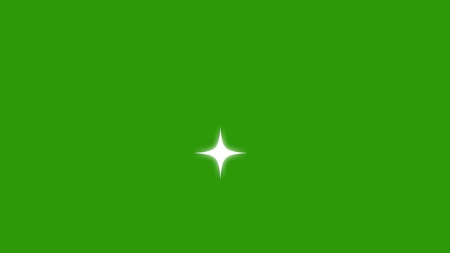 Sparkling twinkling star motion graphics, white cartoon doodle stars, flat vector blinking glitter effects, glowing light animation on green screen, 4k festive night sky overlay