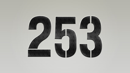 3D Bold metal number 253 on silver background.