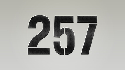 3D Bold metal number 257 on silver background.