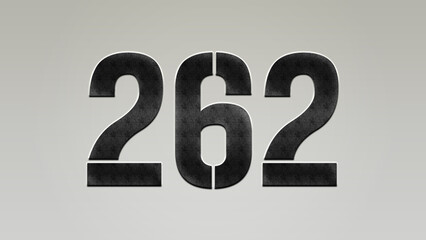 3D Bold metal number 262 on silver background.