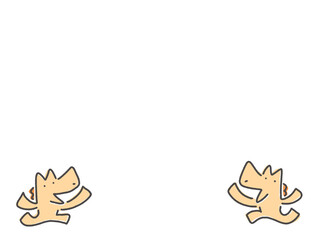 笑顔でジャンプする2頭の馬キャラクター　フレー・テキストスペース・余白多め