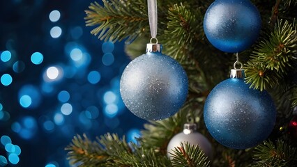 blue christmas ornaments on tree