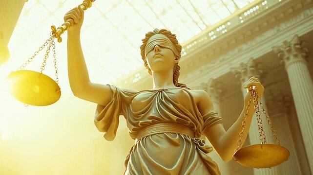 Themis Statue Symbolizing Justice and Law in Sunlight.
