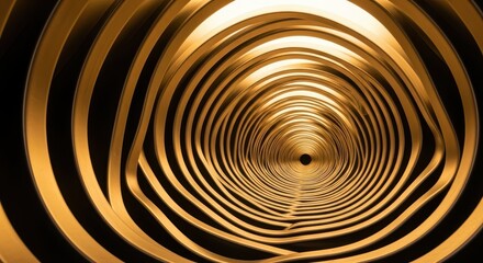Obraz premium Concentric, curving golden bands create an illusion of infinite depth in darkness