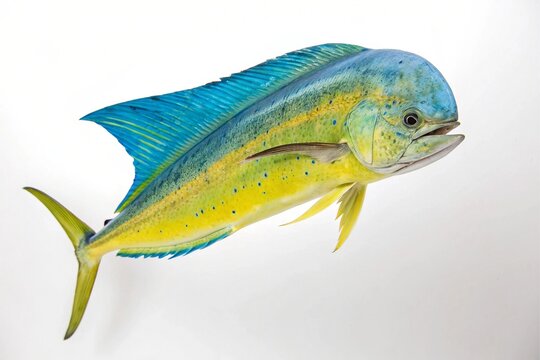 Vibrant mahi mahi dolphin fish isolated on white background