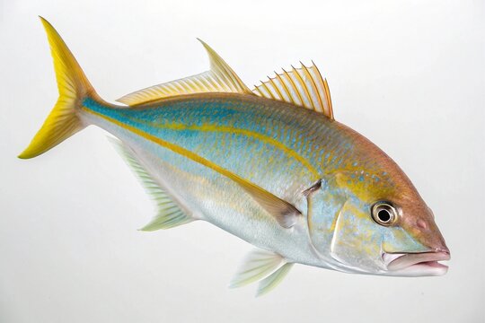 Vibrant yellowtail amberjack fish isolated on white background