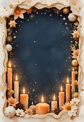 Three dimensional festive candle frame with gold stars warm glow and cozy holiday atmosphere