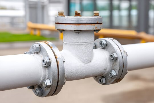 Industrial pipeline T-joint connection with metal flanges