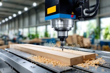 CNC machine milling wood in factory automation