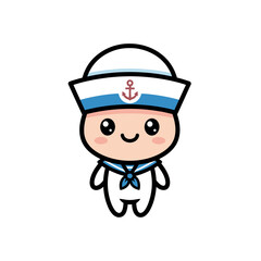 Adorable Cartoon Sailor Character with Big Eyes and Sailor Hat.