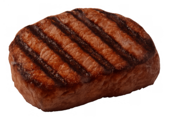 Grilled beef steak with charred grill marks on a transparent background, perfect for barbecue and diner menus