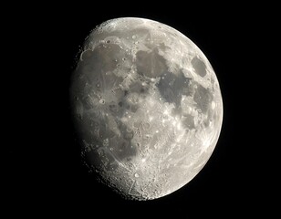 Close-up of Earth's natural satellite, showing craters and shadowed side