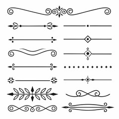 Fototapeta premium Set of Vintage decorative lines. text dividers. Line border. Lines separators, Borders, Vintage dividers, Underline elements. Divider set vector. Vector illustration.Line dividers. 