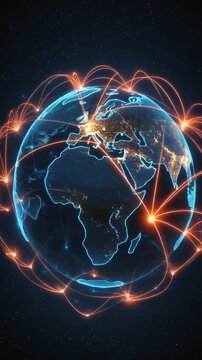 Glowing Digital Globe with Interconnected Lines Showcasing Global Network Connectivity and Technology Concepts