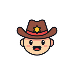 Obraz premium Cute Cowboy Cartoon Character with Sheriff Star on Hat.