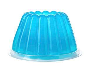 A vibrant blue translucent dessert in a plastic container against a solid black background