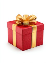 Obraz premium Red Gift Box with Golden Ribbon: A vibrant red gift box is adorned with a luxurious golden ribbon, evoking a sense of anticipation and delight.