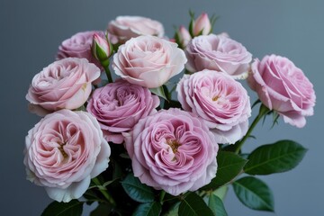 Obraz premium Delicate bouquet of pink and purple roses, fresh natural beauty