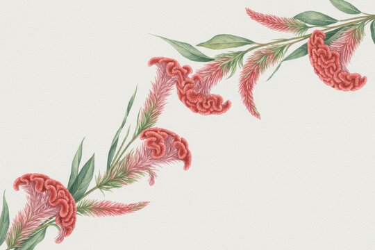 Watercolor celosia flowers botanical illustration art background