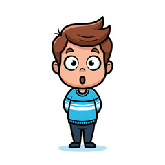 Cartoon Boy with Surprised Expression in Blue Striped Sweater.