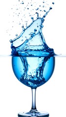 Clear blue water splash rising dramatically from a wine glass