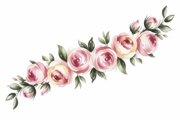 Delicate watercolor pink and yellow rose floral garland elegant