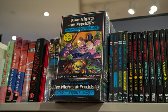 Close up of Five Nights at Freddy's interactive novel box set on store shelf. Toronto, Canada - December 3, 2025.