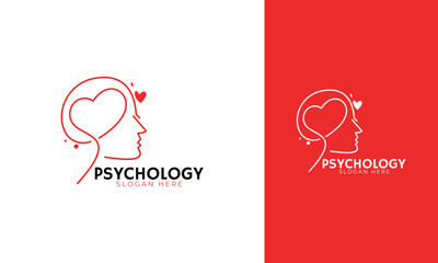 Brain love logo design. Psychology symbol with head and heart concept. Mental health vector icon