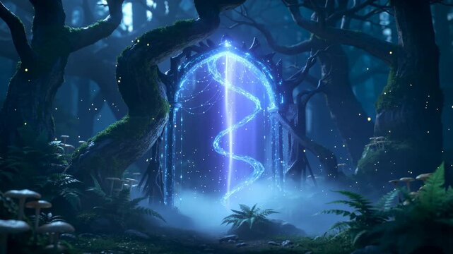 Glowing portal in forest suggesting magical secrets and lore