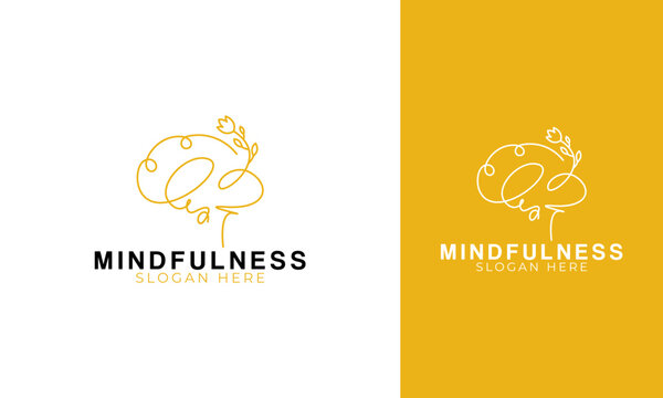 Mindfulness logo design. Brain symbol with tree and grow concept for mental health
