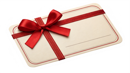 Blank Gift Tag with Red Bow and Ribbon, Ready for Your Message or Design