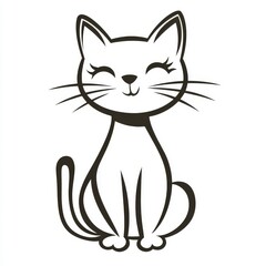 Whimsical Silhouette of a Contented Feline: An Elegant Cartoon Cat Design for Diverse Applications