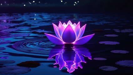 Purple glowing lily in the water background photo